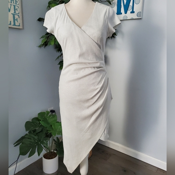 I.N. San Francisco Dresses & Skirts - I.N. SAN FRANCISCO Vtg Surplice Faux Wrap Glitter Stripes Ruched Asymmetric 9